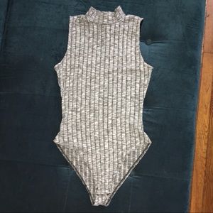 Heather Gray Bodysuit w/ small turtleneck + snaps
